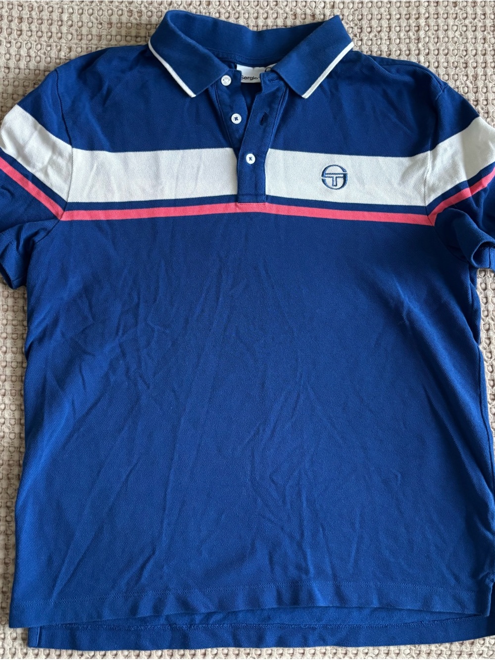 Sergio Tacchini Royal Blue Polo with White and Pink Stripe Accents